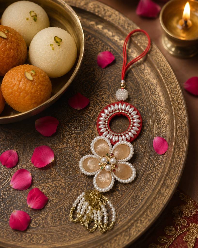 Eternz Certified Jewellery - ABEO INDIARuby Blossom Tassel Lumba Rakhi
