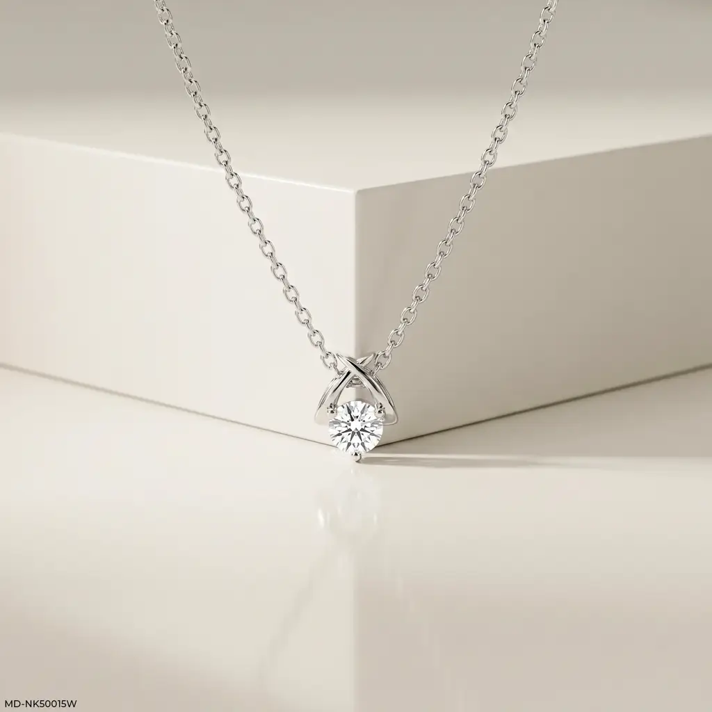 Intertwined V-Bail Lab-Grown Diamond Solitaire Pendant Necklace : MD-NK500015W