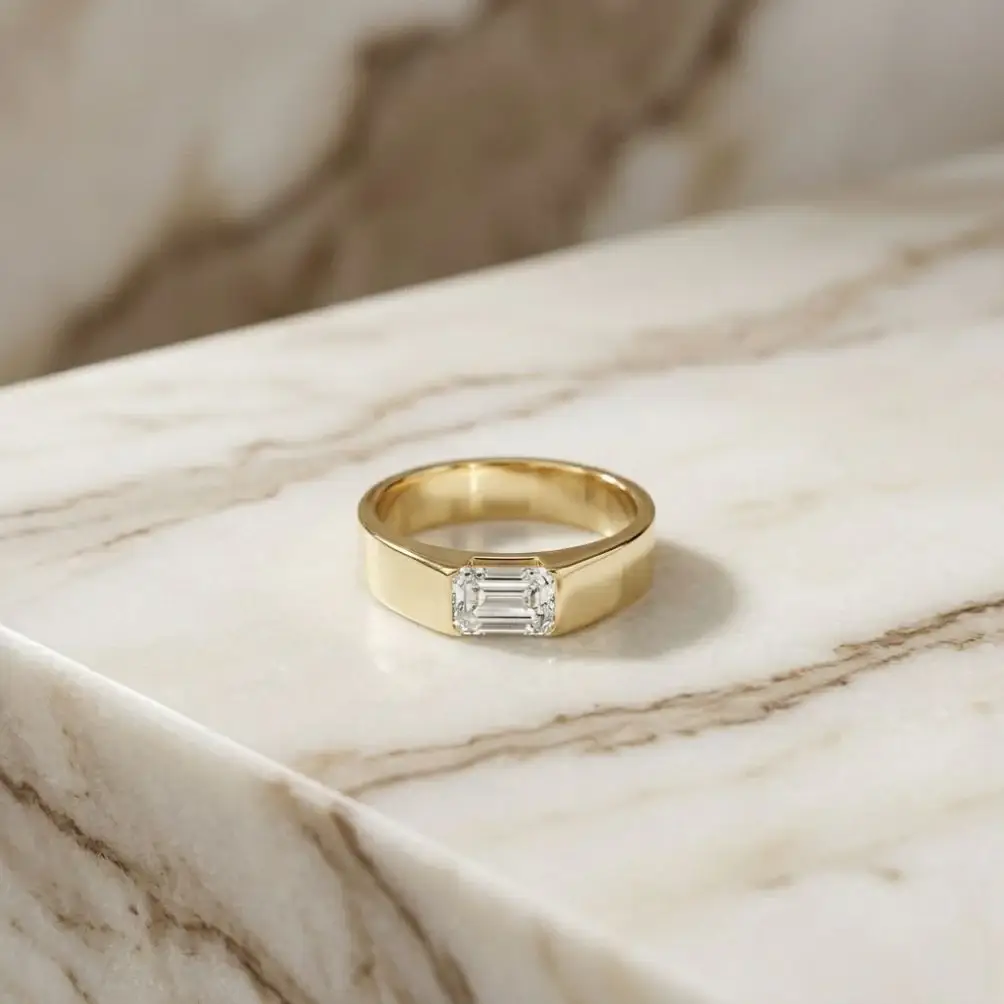 1.02Ct Moissanite Emerald Cut Minimal Ring For Men'S : ZLM-10068Y-14N