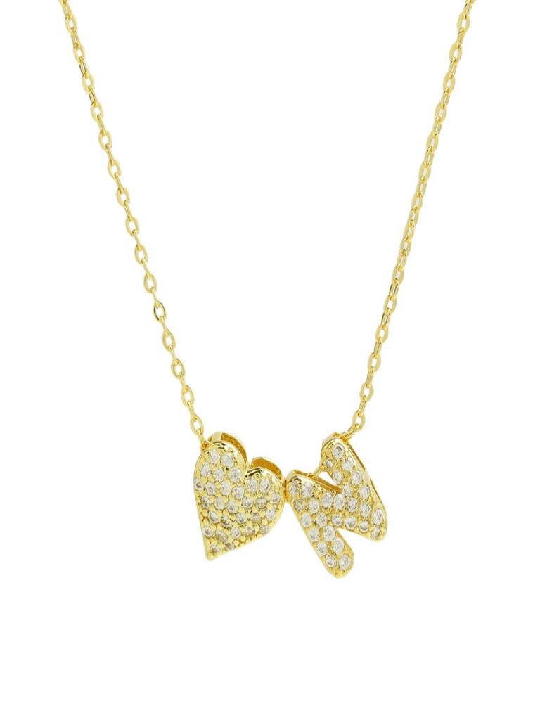 Reversible Initial Letter & Heart With Zircons Gold Plated Antitarnish Pendant : ABY0226P201GN
