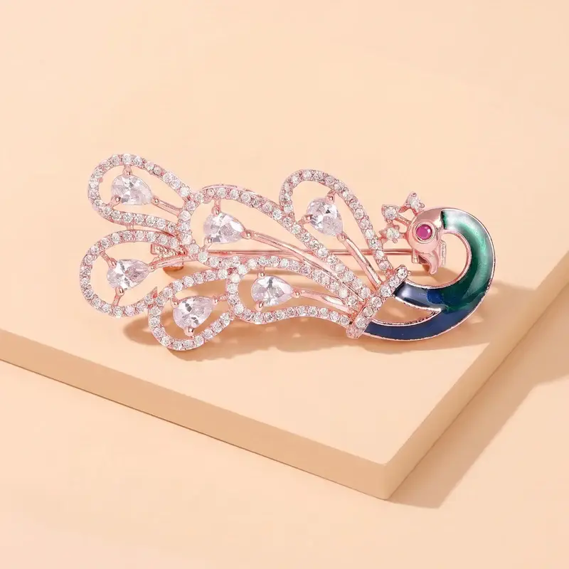 Cz Statement Peacock Feather Brooch Pin For Women |Wedding Wear : AD-005-RGWE-BROOCH