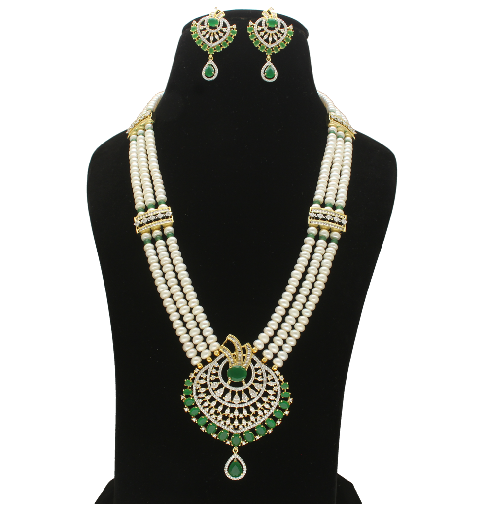 Emerald Pearl Multi-Strand Rani Haar Set : JPAPR-26-002