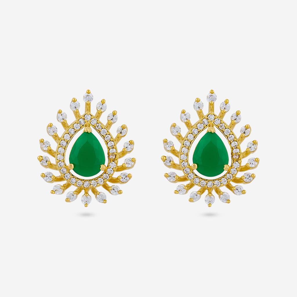Gold - Plated Party Wear Zircon Earring - 456406 : 456407