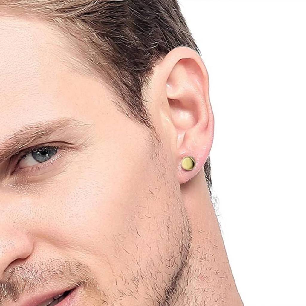 Gold Plated Stainless Steel Round Stud Earrings Fancy Jewellery For Men & Boys : PX9ME08G-S