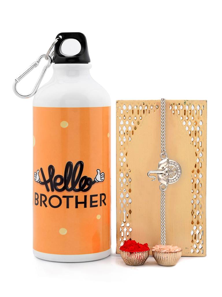 Divine Ganesha Rakhi Gift Set With Printed Bottle For Brother : 8905124584905