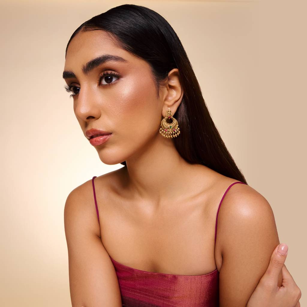 Ruby-Green Gold - Plated Festive Antique Earring - 467613 : 467613