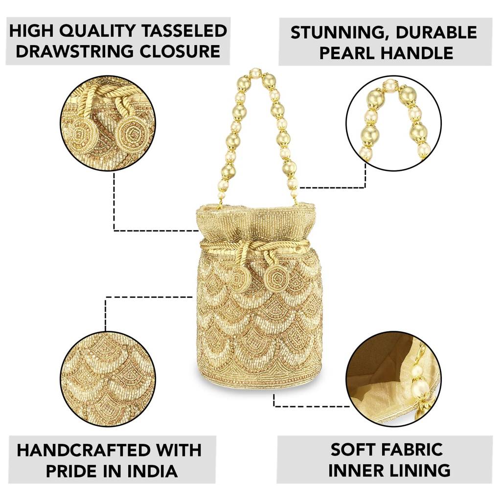 Potli Bags For Women Evening Bag Clutch Ethnic Bride Purse With Drawstring (P70C) : P70G