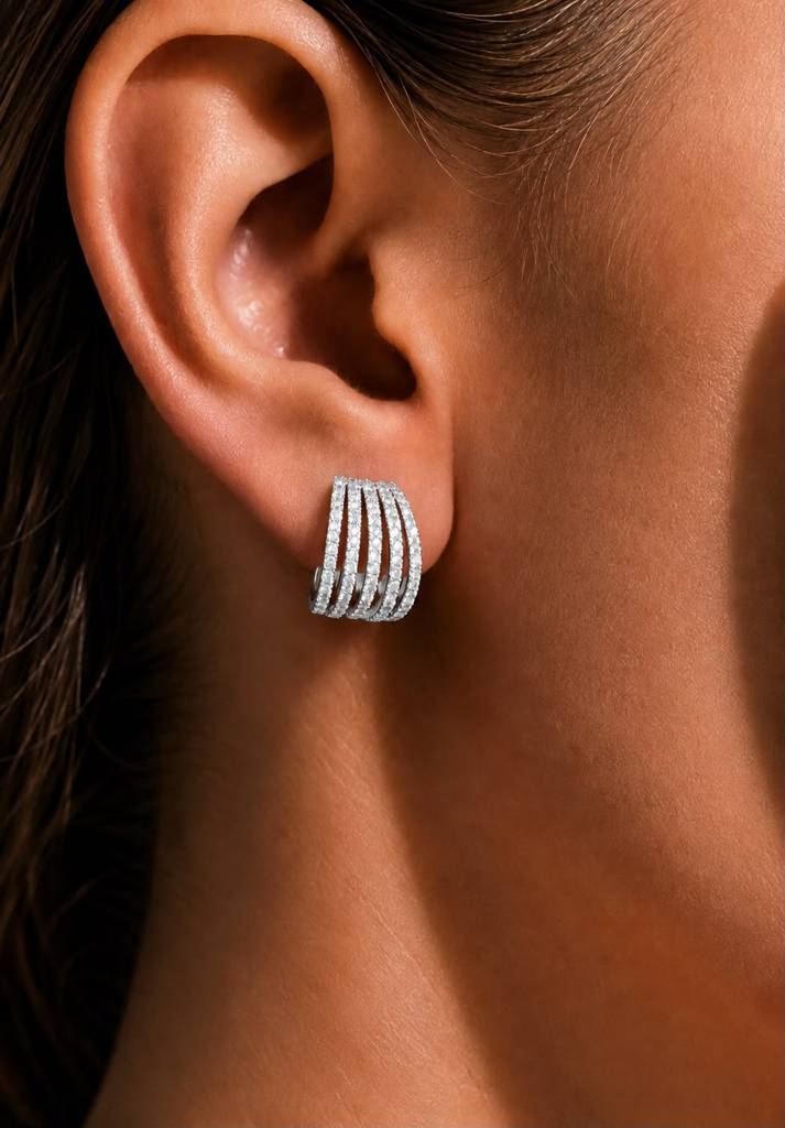 Pure 925 Silver 5 Line Ultra Premium Screw Back Huggie Hoop Earrings : TE2459