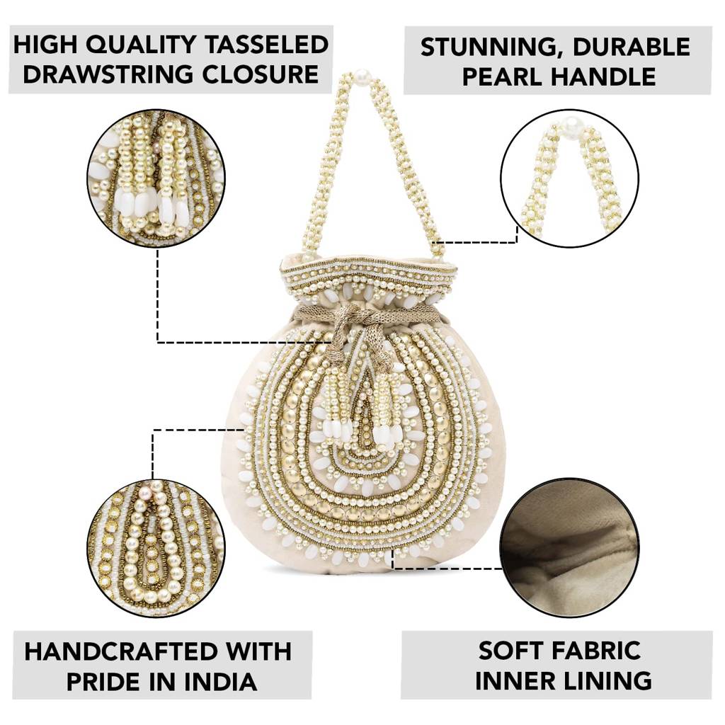 Potli Bags For Women Evening Bag Clutch Ethnic Bride Purse With Drawstring(P92Crm) : P92CRM