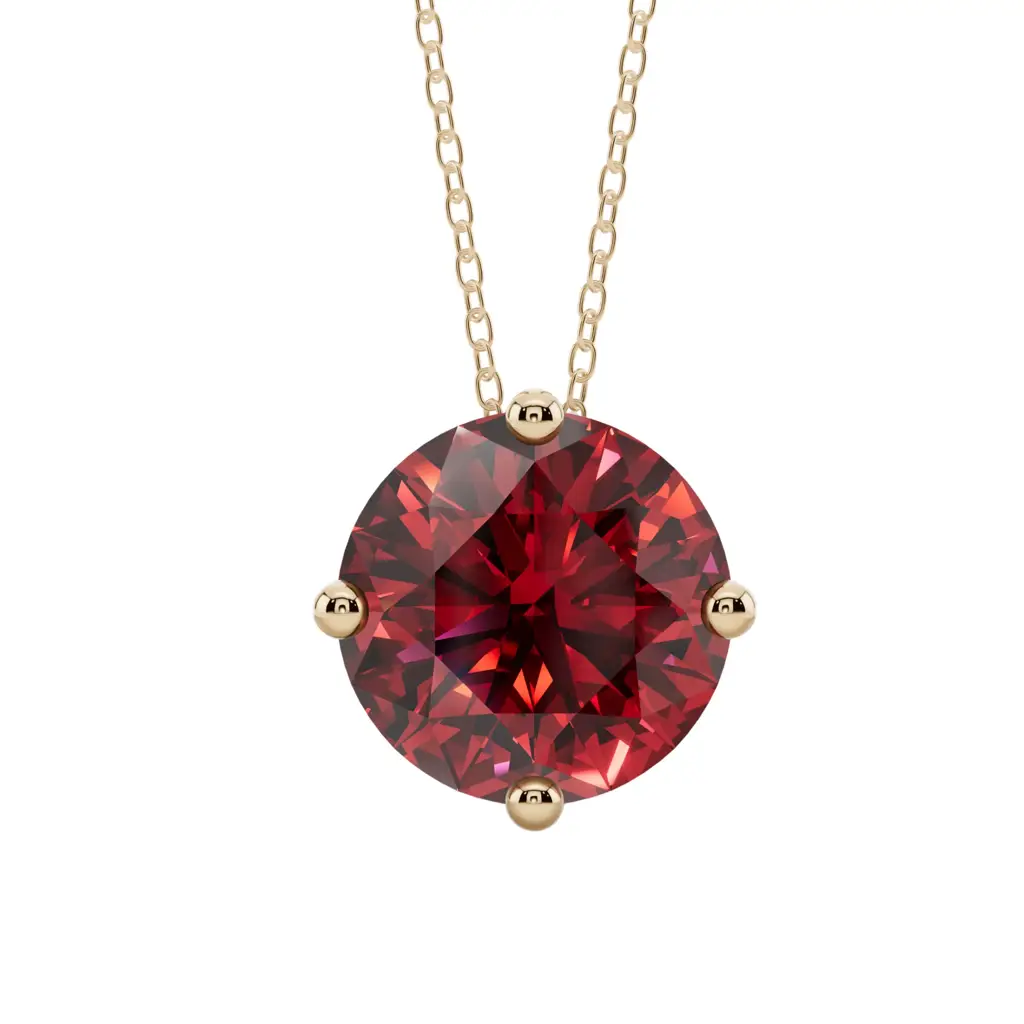 Red Round Solitaire Semi Silver Pendant Necklace : ROND-RED-10-SM-G