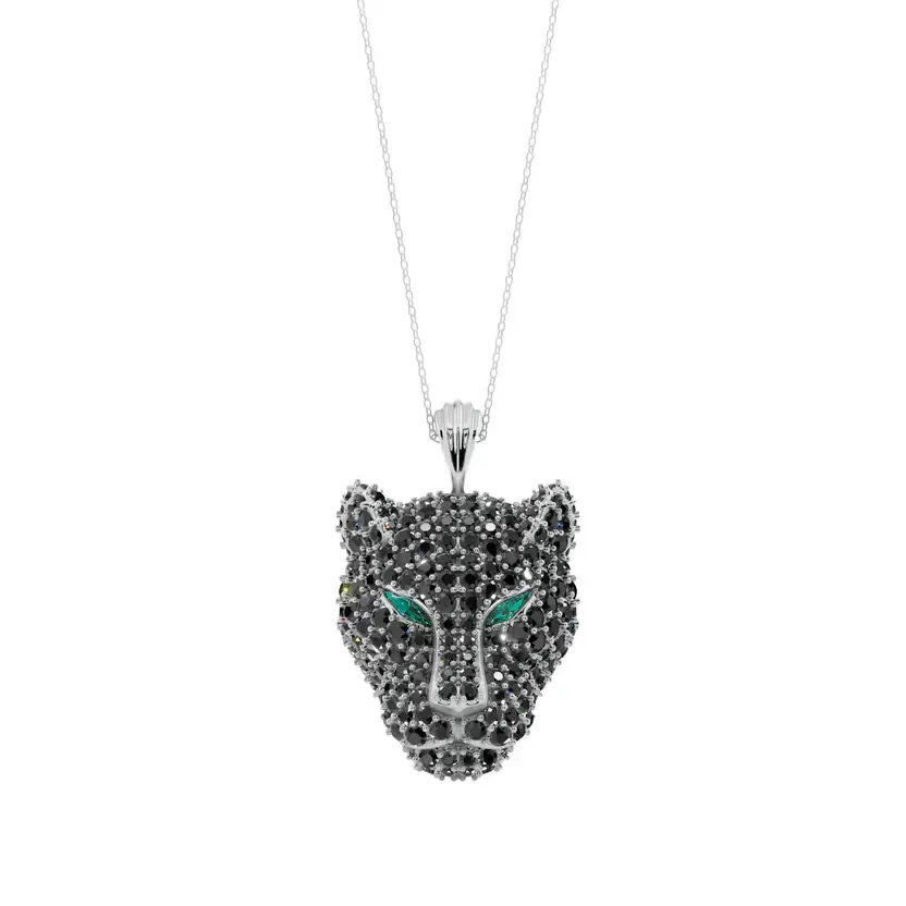 The Midnight Prowler Semi Silver Pendant Necklace : BLKPNTHR-SM-C-W