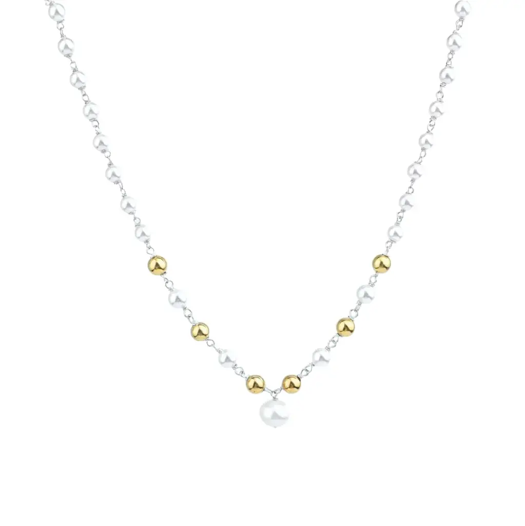 Pearl Ganthan Necklace With Gold Plated Silver Beads : 45046423