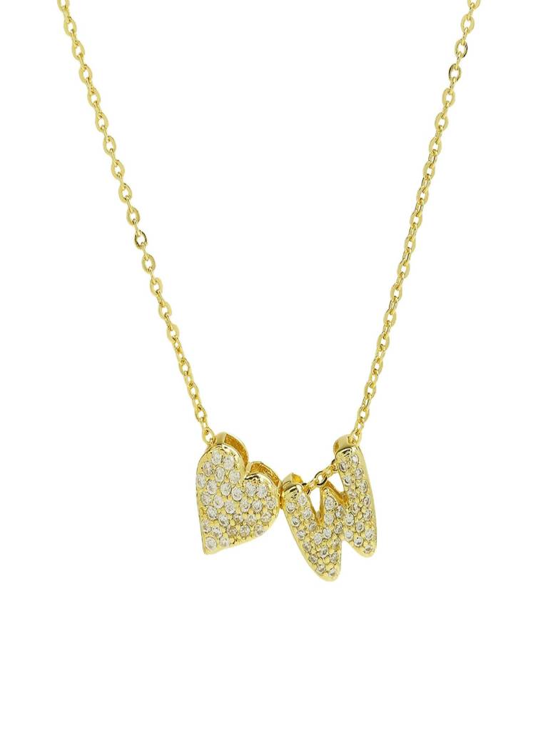 Reversible Initial Letter & Heart With Zircons Gold Plated Antitarnish Pendant : ABY0226P201GW