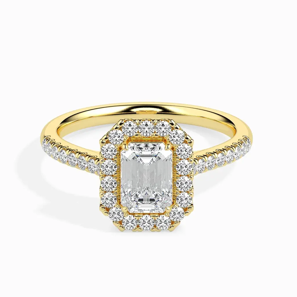 1 Carat Emerald Solitaire Ring With Halo In Diamond Band : 09kWhiteZNR155F10