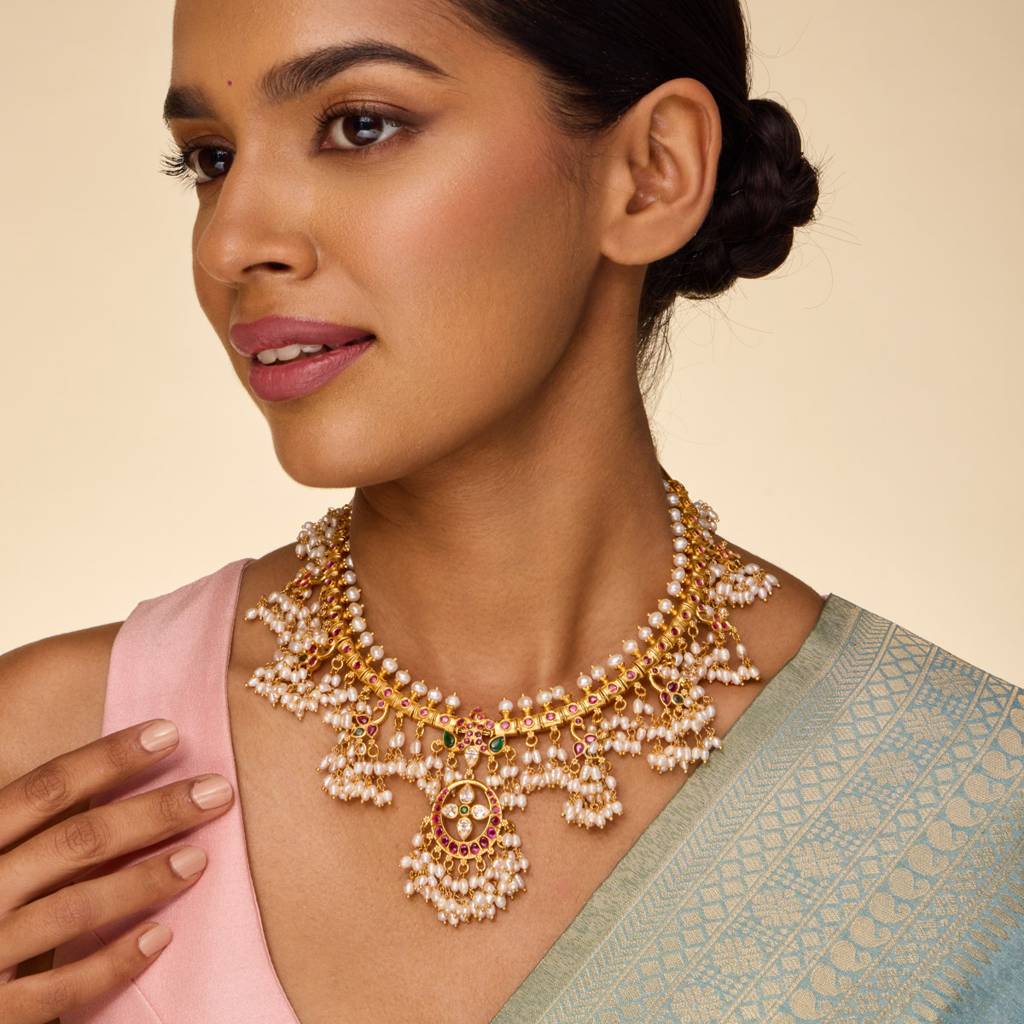 Ruby-Green Gold - Plated Bridesmaid Temple Necklace - 452652 : 452652