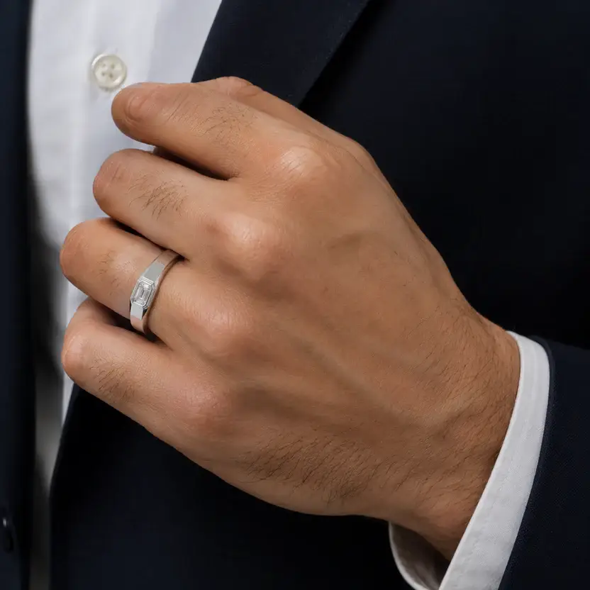 Emerald Cut Solitaire Men’S 925 Silver Ring : VMR10-S-16