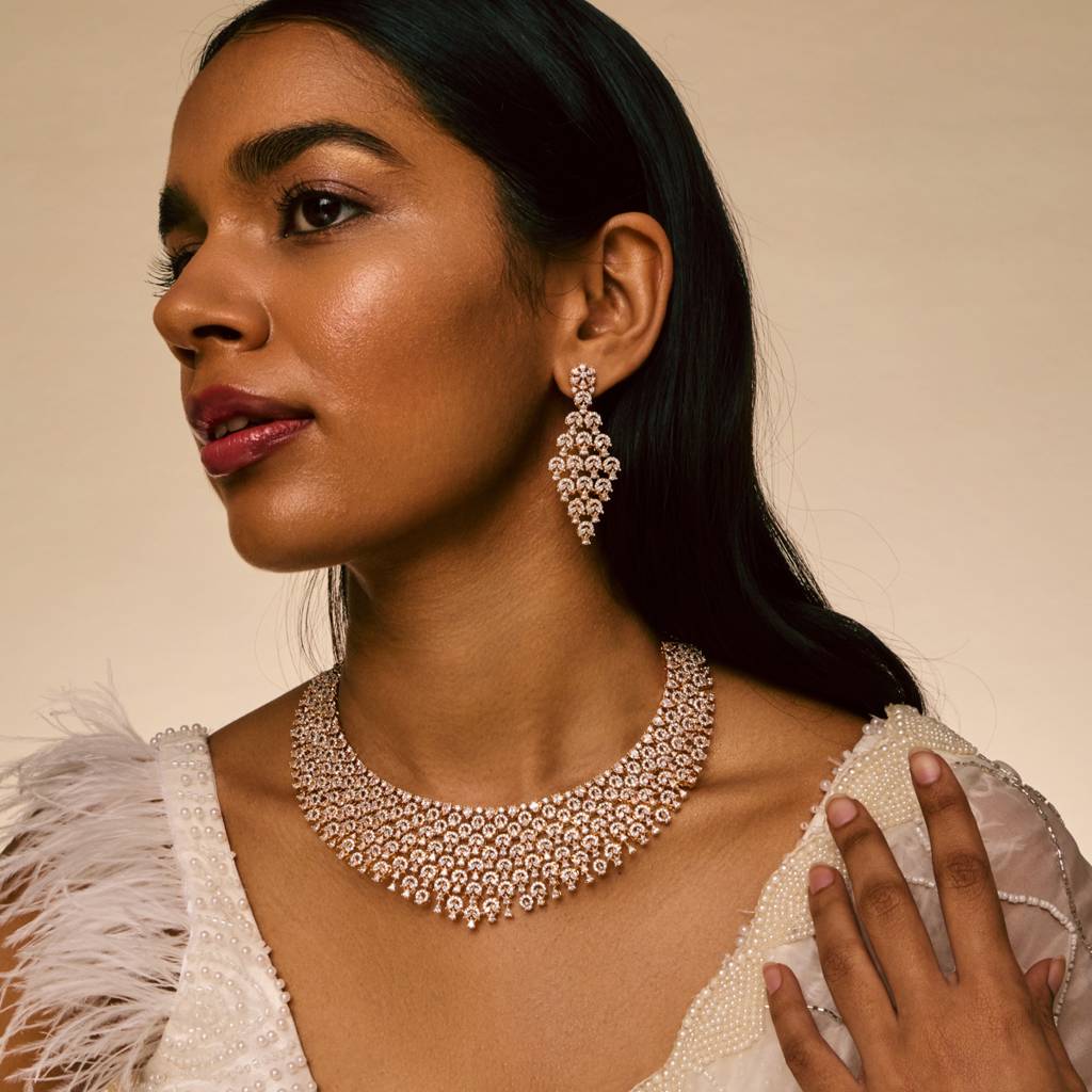White Rhodium-Gold - Plated Party Wear Zircon Necklace - 454180 : 454180