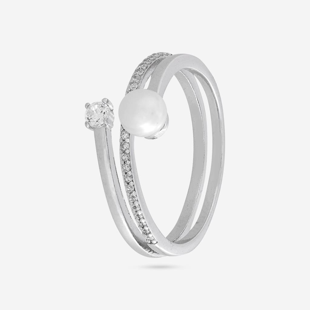 White Rodium Plated - Office Wear Silver Finger Ring - 465676 : 465676