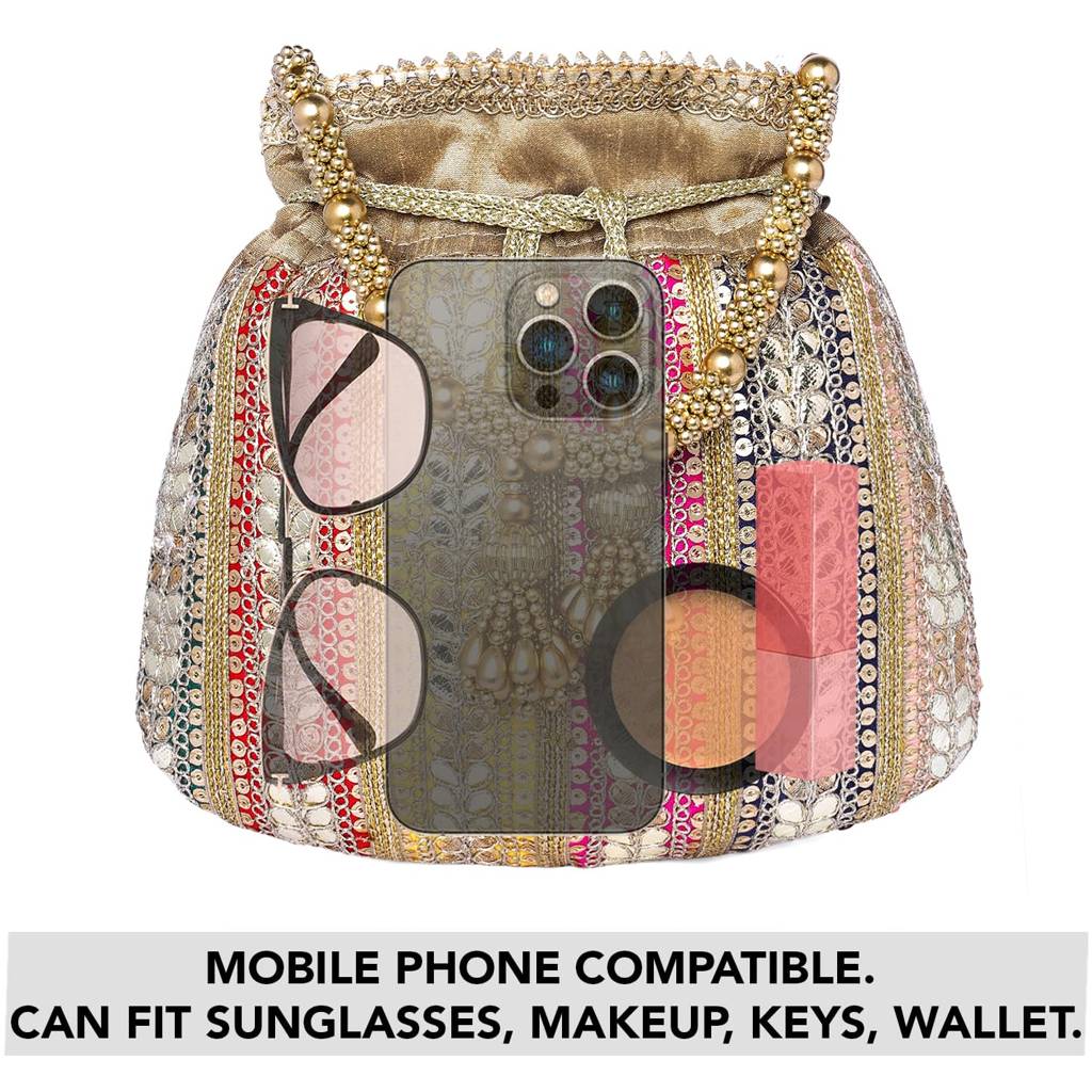 Brown Potli Purses For Women Handmade Evening Handbag Stylish Bridal Fashion Wristlet Bag For Girls (P173Br) : P173BR