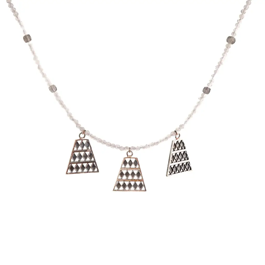 Silver Trapezoid Pendants Necklace With Moonstone : 42127255