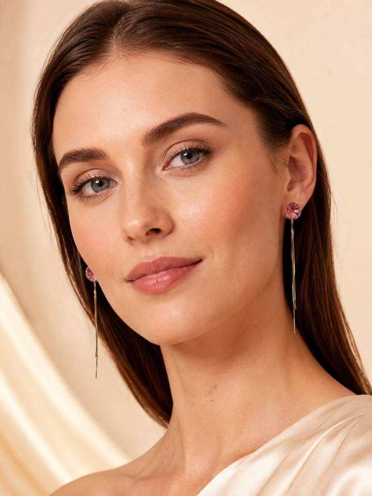 Gold Plated Drop Earrings With Crystal : AN-LJ-PI-0135-DE