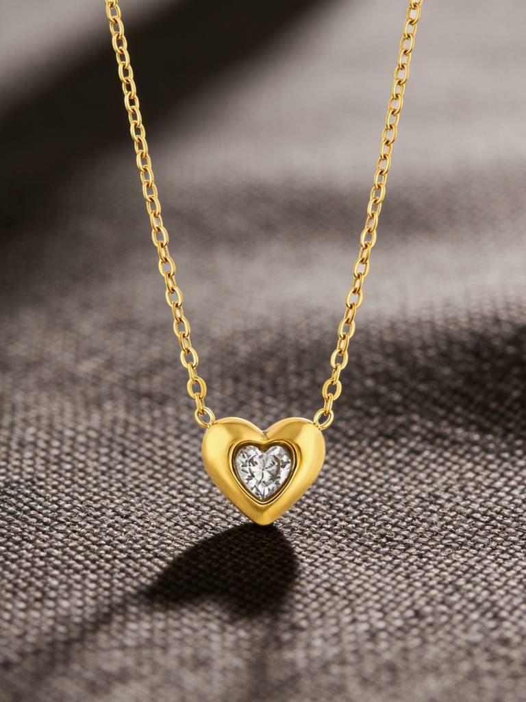 18K Gold Plated Stainless Steel Waterproof & Anti-Tarnish Blush Heart Necklace : N54SJSS0G