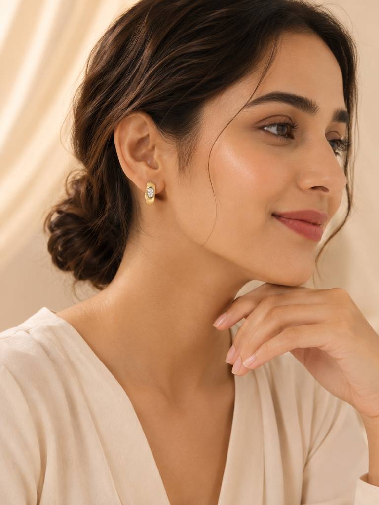 Oval Crystal Hoop Earrings In 18K Gold Plating : AN-VM-GO-0152-DE