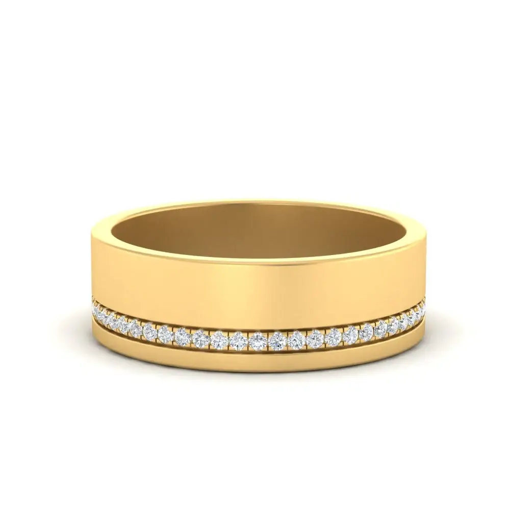 Asymmetrical Diamond Groove Men'S Band | Modern Half Channel Design : RCC0009-YE-Silver925-LabD-9