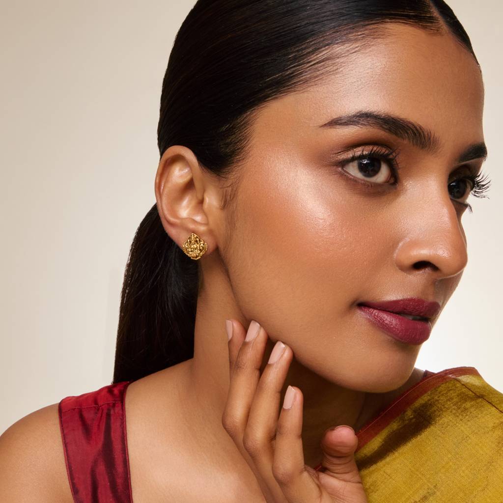 Gold - Plated Festive Temple Earring - 458781 : 458781