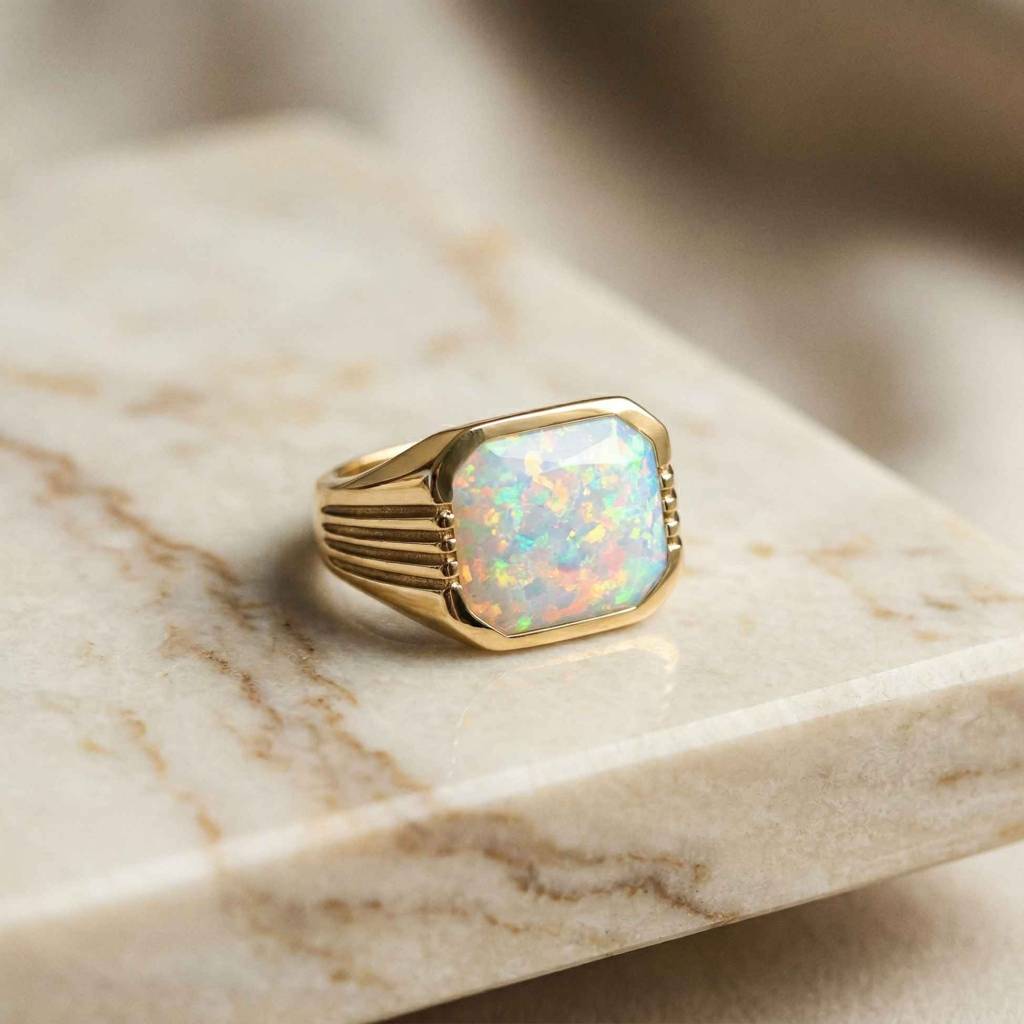 ZALKARI Silver Vintage Opal Signet Ring For Men · Eternz