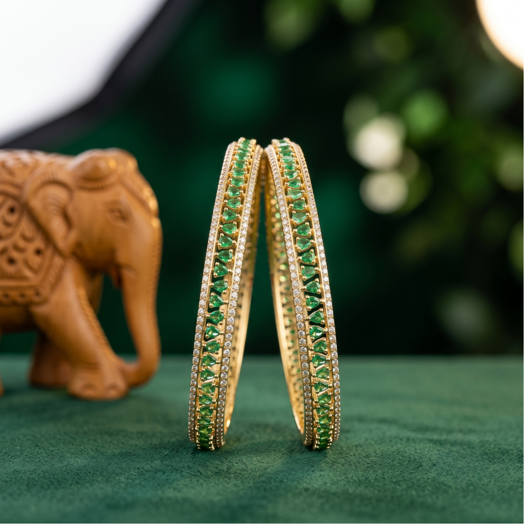 diamond bangles with green stone gold bangles