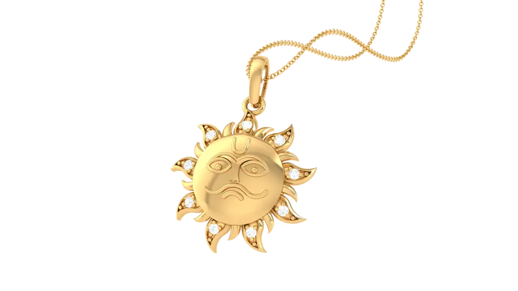 Surya Diamond Men'S Pendant | Sun Face Design With Round Brilliant Diamonds : PD-CC-CZP-67-YE-Silver925-LabD