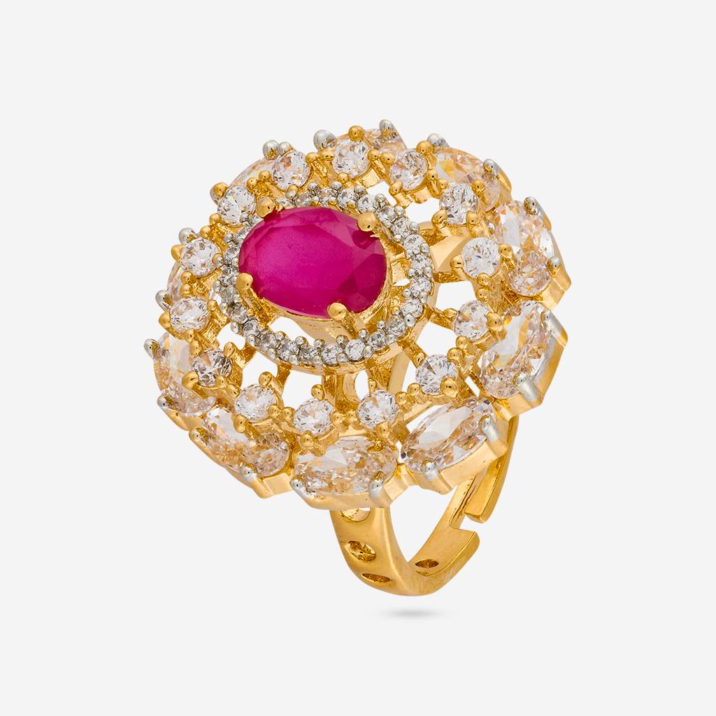 Rhodium-Gold - Plated Party Wear Zircon Finger Ring - 458702 : 458701