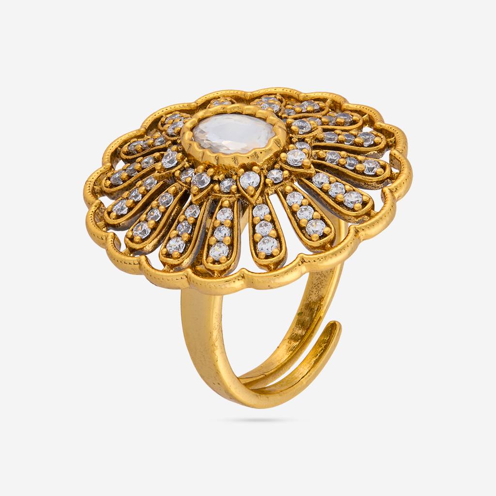 White Victorian - Plated Bridesmaid Kundan Finger Ring - 463848 : 463848