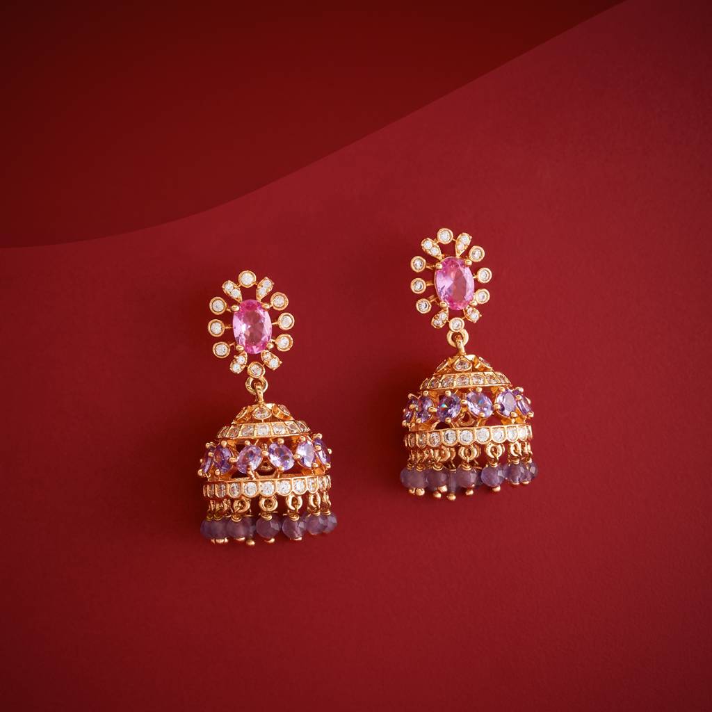 Gold-Rose - Plated Party Wear Zircon Earring - 470662 : 470663
