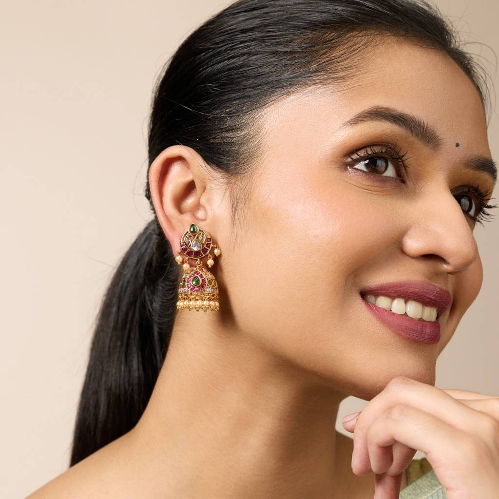 Ruby-Green Gold - Plated Festive Antique Earring - 454917 : 454917