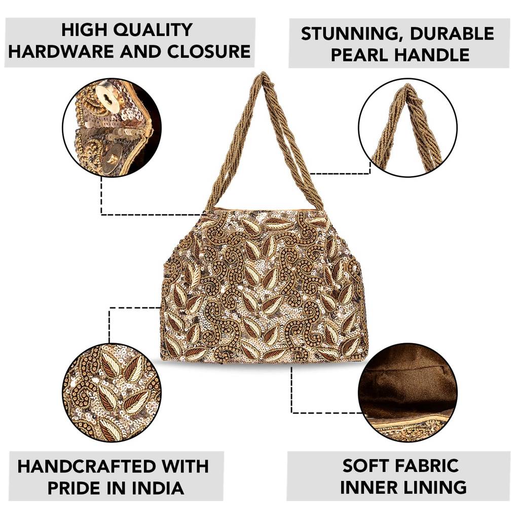 Potli Bags For Women Evening Bag Clutch Ethnic Bride Purse With Drawstring (P17Br) : P17BR