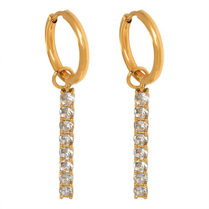Ira Crystal Line Hoops - Gold | 18K Gold Plated | Waterproof, Hypoallergenic & Anti-Tarnish : DSVDYJ05250070