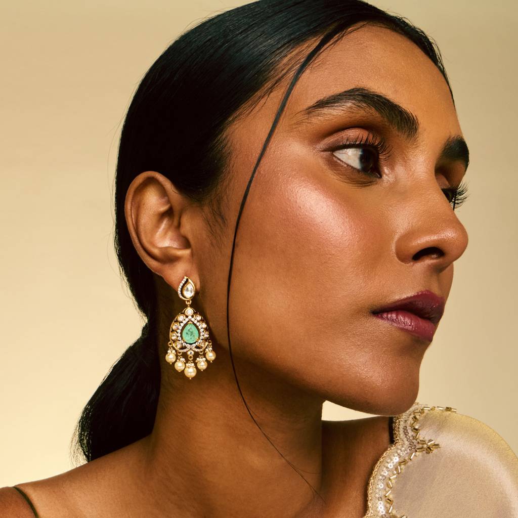 Mint Victorian - Plated Bridesmaid Kundan Earring - 458651 : 458651