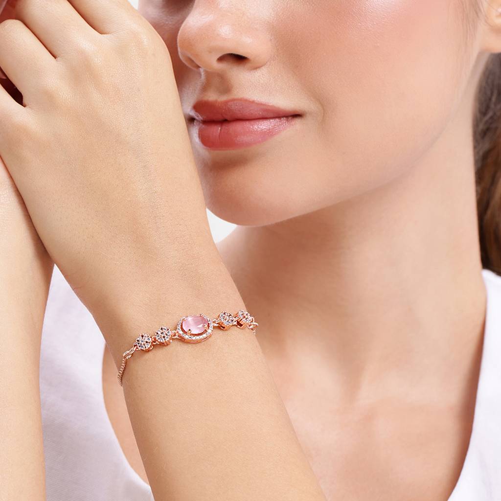 Cz Adjustable Bracelet | Classic Style | Evening Wear : AD-204-RGMP-BR
