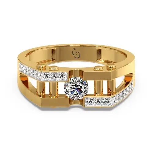 Round Brilliant Diamond Men'S Ring | Geometric Openwork Band Pavé Accents : RG-M-CC-33-YE-Silver925-LabD-9