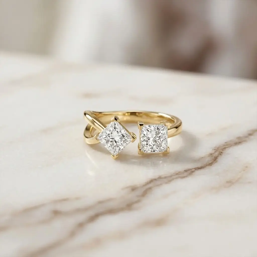 1Ct Moissanite Dual Princess Twist Ring : ZLM10015Y-10N