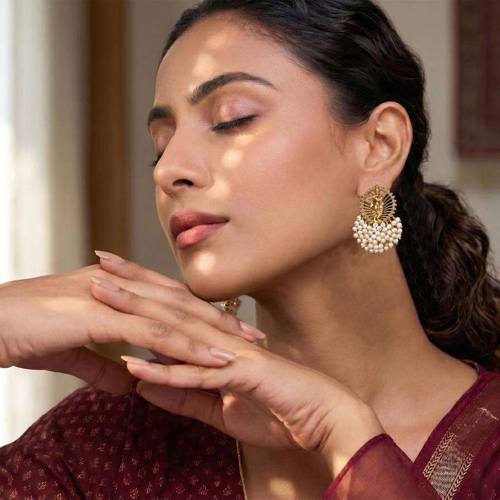 Sri Krishna Motif Rani Pink Dangle Earrings For Womens : PF47E10W
