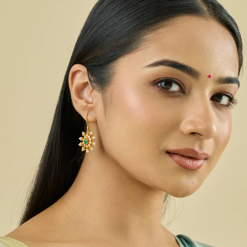Green Gold - Plated Festive Temple Earring - 435615 : 435615