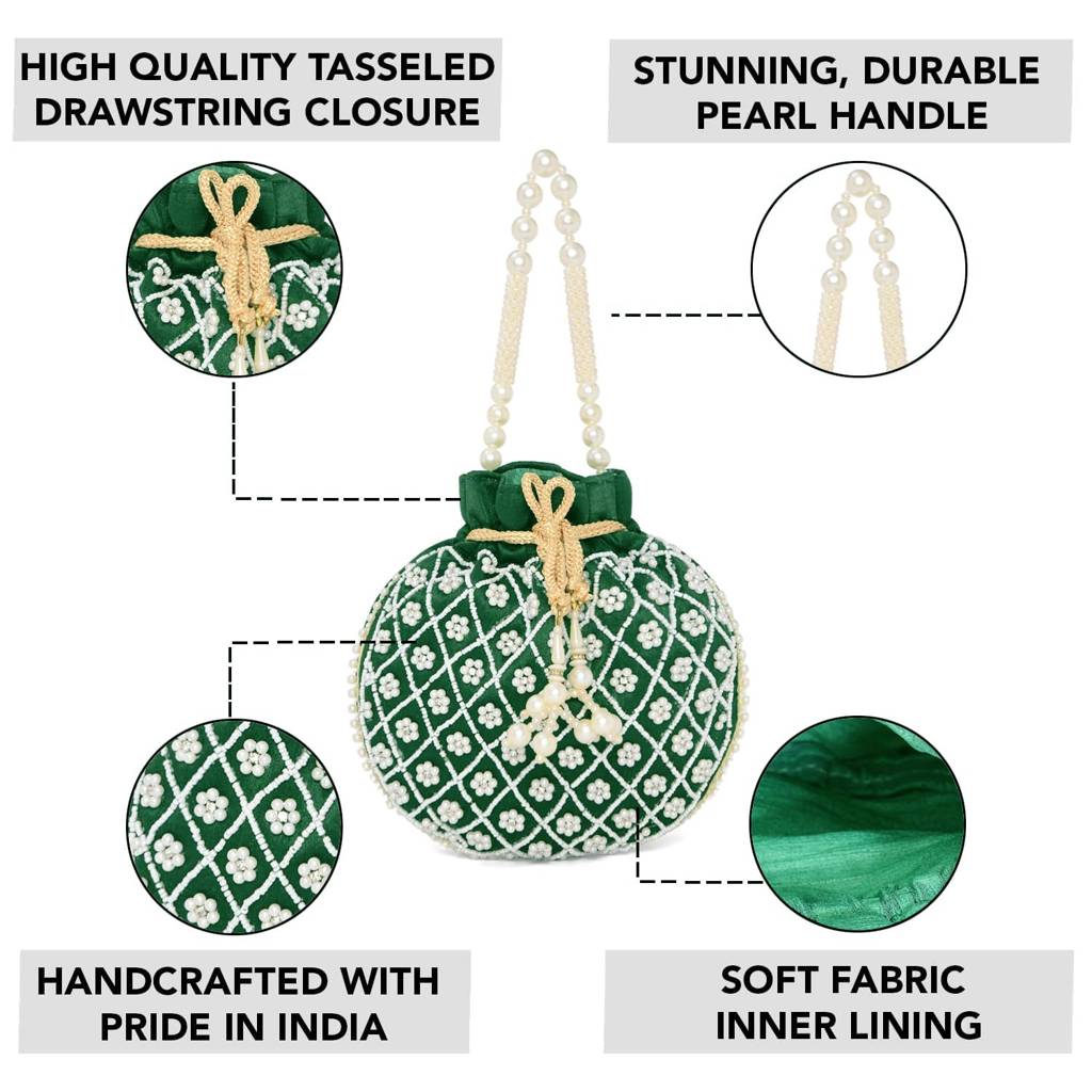 Potli Purses For Women Handmade Evening Handbag Stylish Bridal Fashion Wristlet Bag For Girls : P202DG