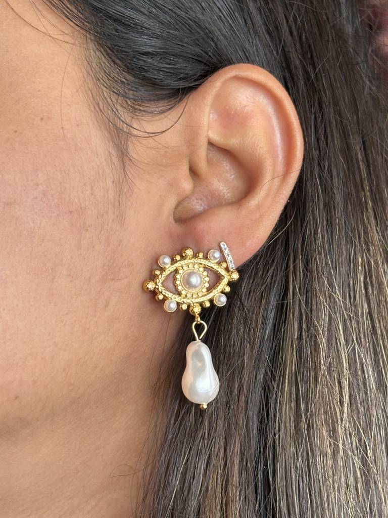 Eye Pearl Earrings - Waterproof, 18K Gold Plated : SS_EARRINGS_EYE_PEARL_GOLD