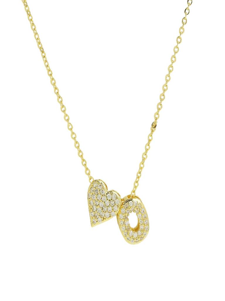 Reversible Initial Letter & Heart With Zircons Gold Plated Antitarnish Pendant : ABY0226P201GO