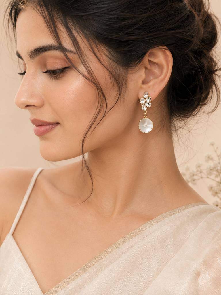 Crystal Drop Statement Earrings : AN-LJ-SI-0057-DE