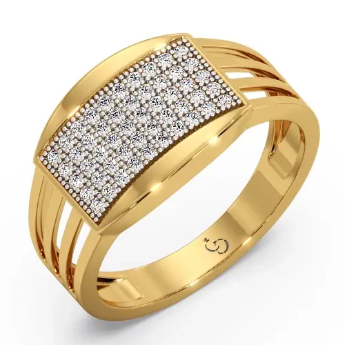Round Brilliant Diamond Men'S Ring | Pavé Cluster Top Open Split Band Design : ZA-RN-4196-YE-Silver925-LabD-9
