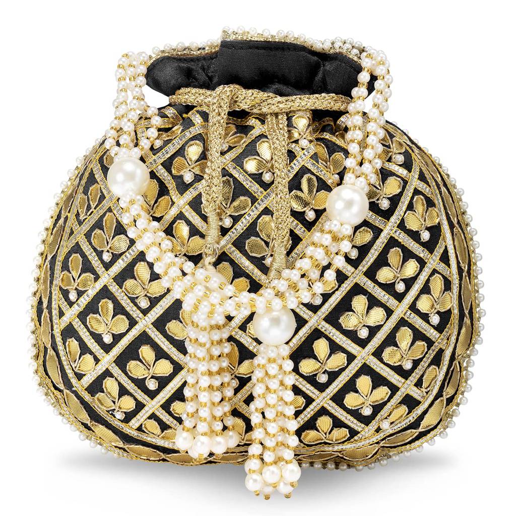 Embroidered Potli Bag For Women Handmade Ethnic Purse Evening Handbags Stylish Bridal Fashion Clutch Bag Gift For Girl : P09BL